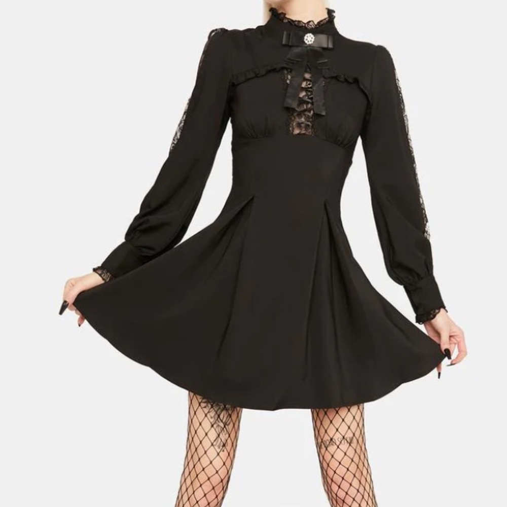 Dark In Love | NWT Ribbon Neck Tie Long Sleeve Mini Dress; medium SOLD OUT 4ever